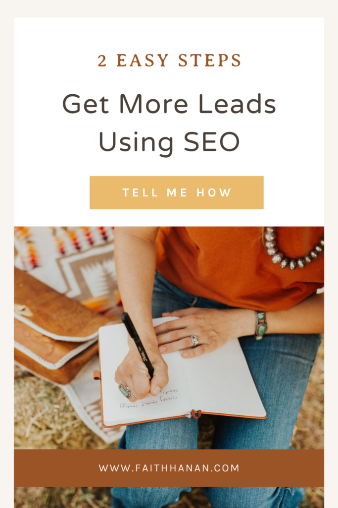 Woman wearing an orange top writing SEO tips for improving lead generation