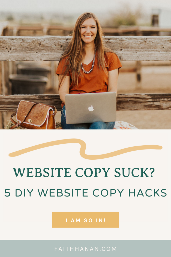 Smiling woman sitting with laptop teaching 5 DIY Website Copywriting tips
