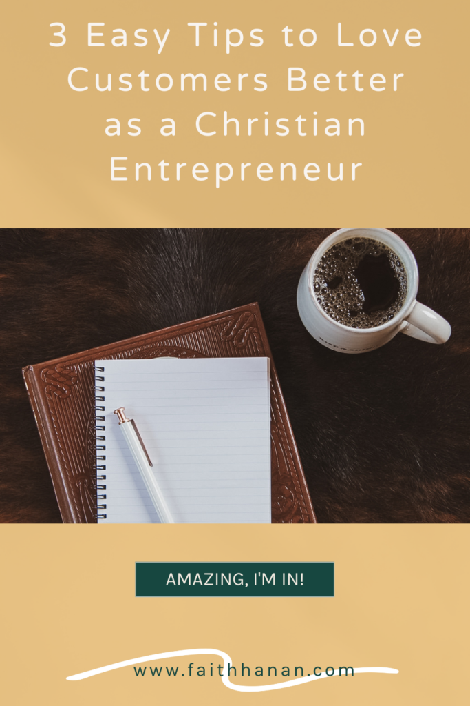 Warm coffee in a mug with an open notebook taking notes on 3 easy tips to love customers better as a christian entrepreneur