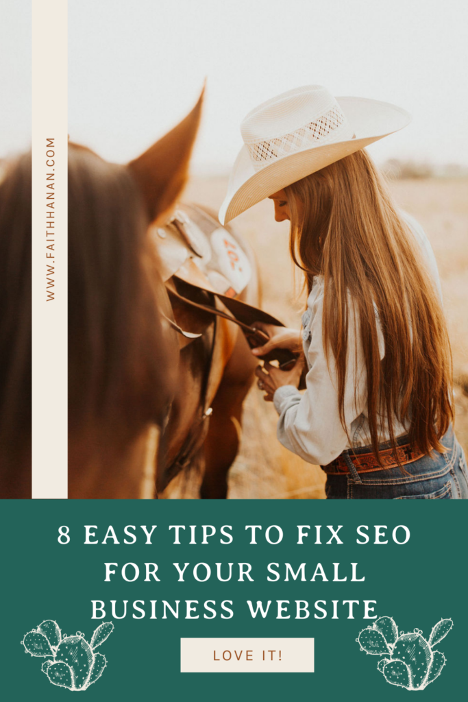 Woman wearing cowboy hat saddles horse explaining 8 tips to fix seo for your small business website