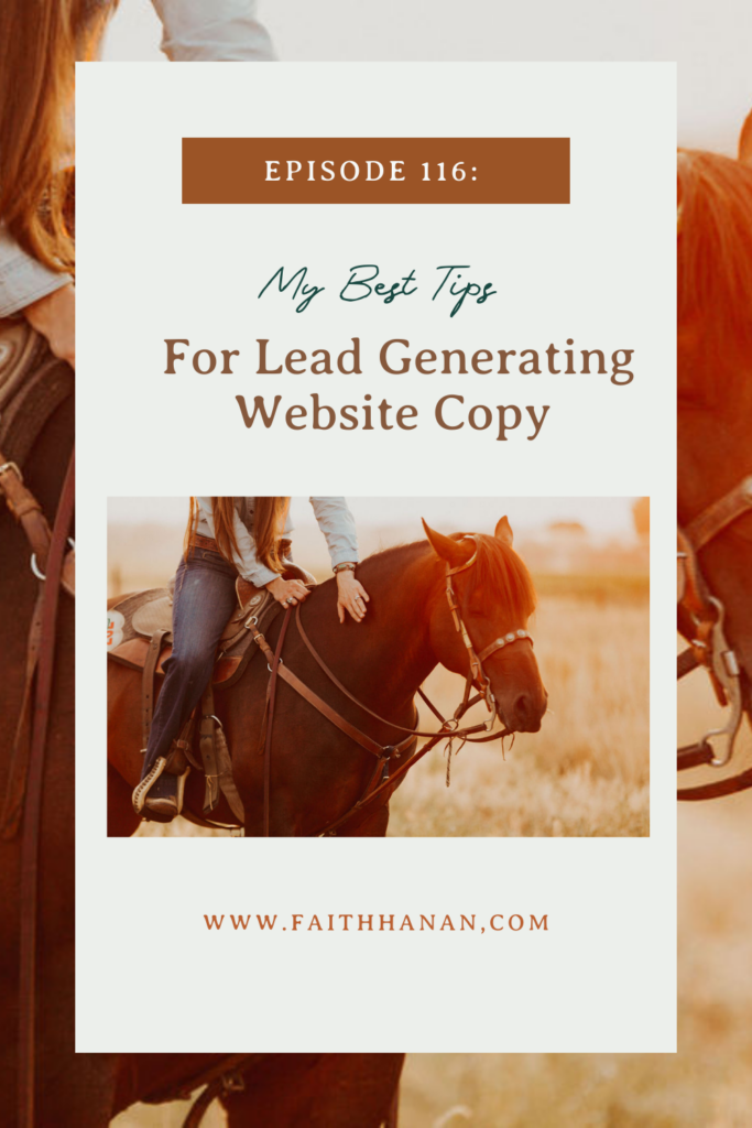woman petting horse and offering website copy tips from a professional copywriter