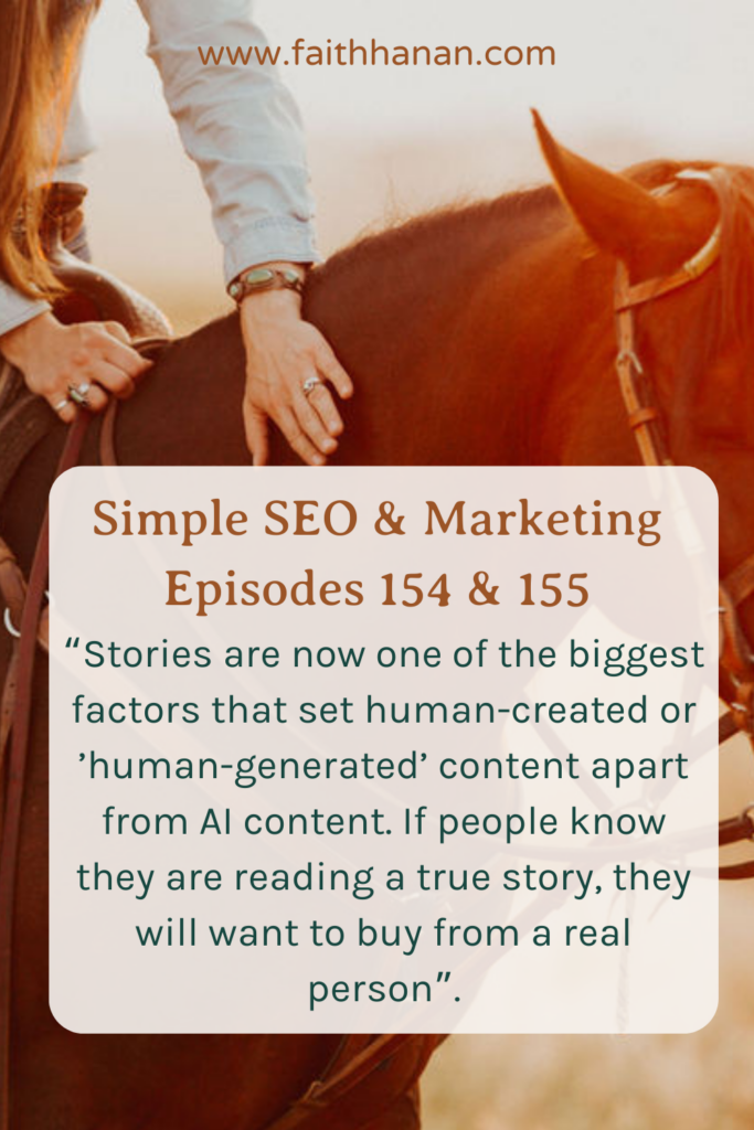 woman-patting-a-horses-neck-with-a-quote-blurb-from-a-simple-seo-and-marketing-podcast-episode