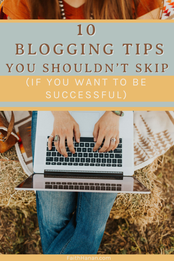 title-of-blog-10-blogging-tips-you-shouldn't-skip-over-image-of-a-woman-sitting-on-a-hay-bale-typing-on-a-macbook