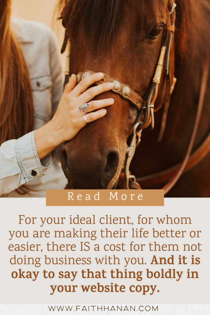 image-of-woman-petting-horses-nose-with-quote-about-cost-of-not-doing-business-with-you
