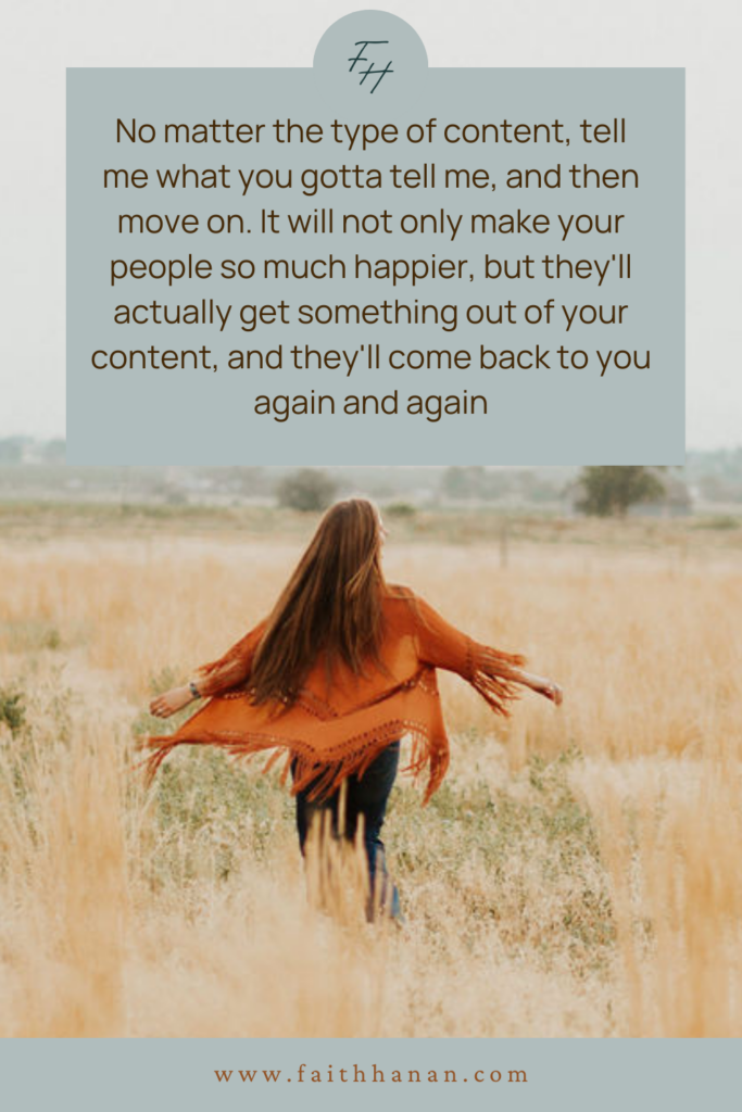 woman-walking-through-field-in-orange-shawl-reminding-content-creators-to-get-to-the-point-in-their-content